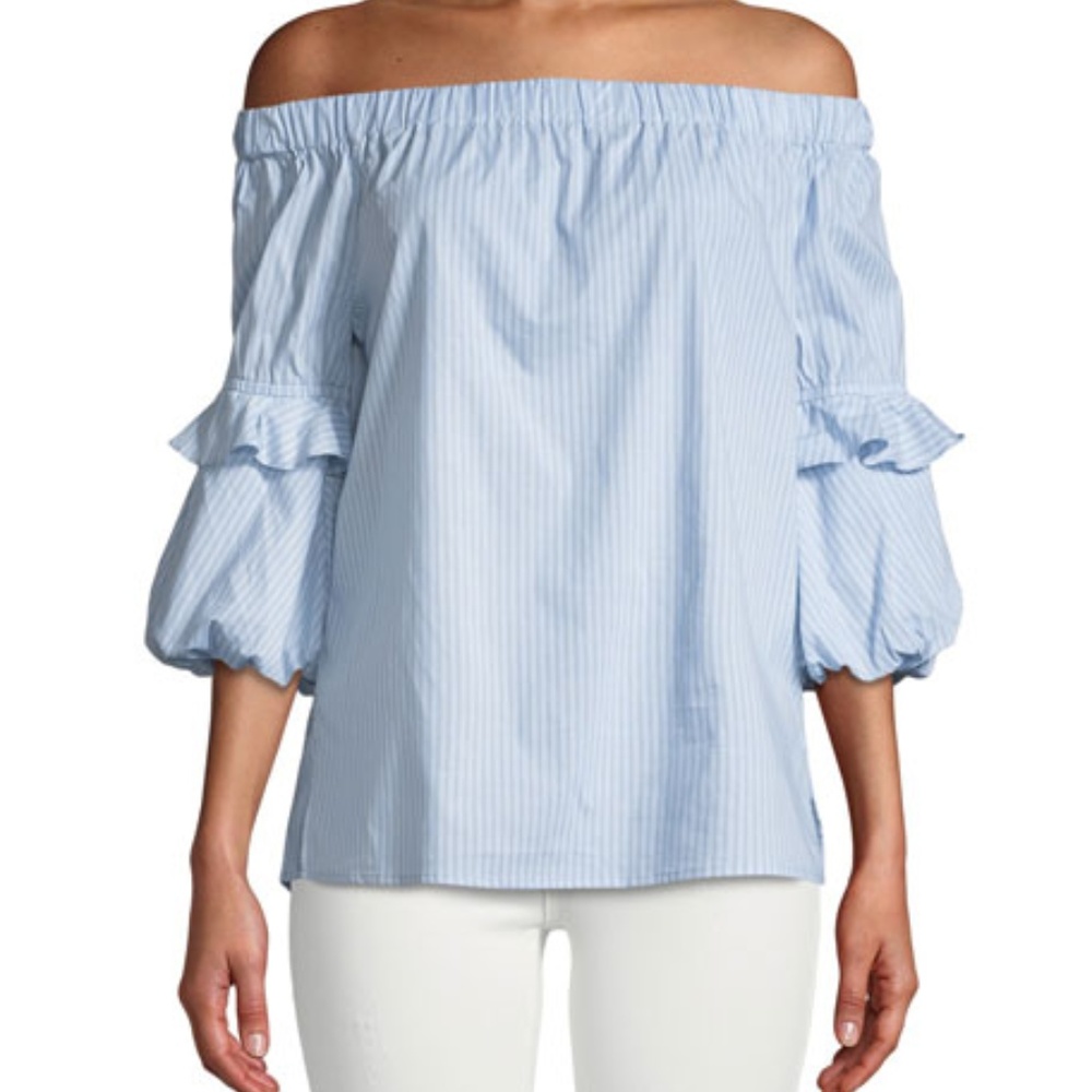Michael Kors Off-The-Shoulder Stripe Blouse